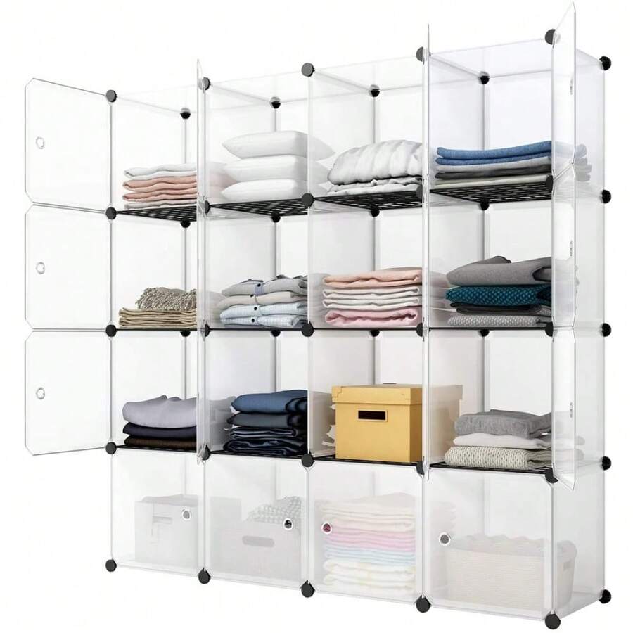 Storage & Organization - Estantería de almacenamiento con 16 cubos,